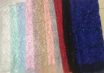 

Free shipping african lace fabric high quality french guipure lace fabric new arrival sequins lace fabric for party Royal Blue