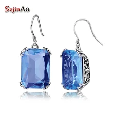 Szjinao Аутентичные 925 серебряные серьги резьба украшение дизайн винтажное восстановление древних способов Аквамарин женские серьги