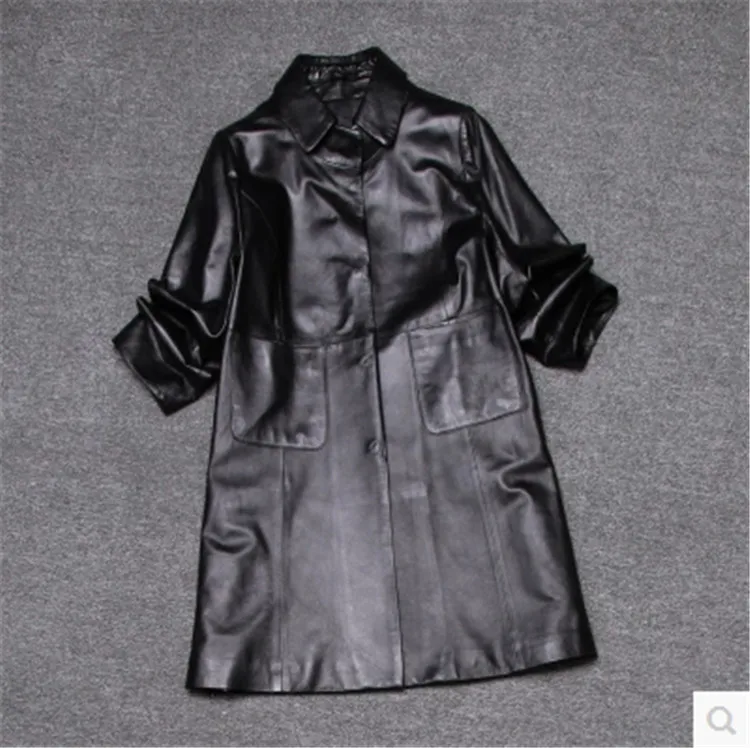 

New Spring and Autumn Women Three Quarter Sleeve Sheepskin Trench