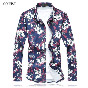 

2019 New Mens Casual Long Sleeve Shirts M-7XL Men Shirt Men Slim Fit Floral Shirt Male Cotton Shirts For Men