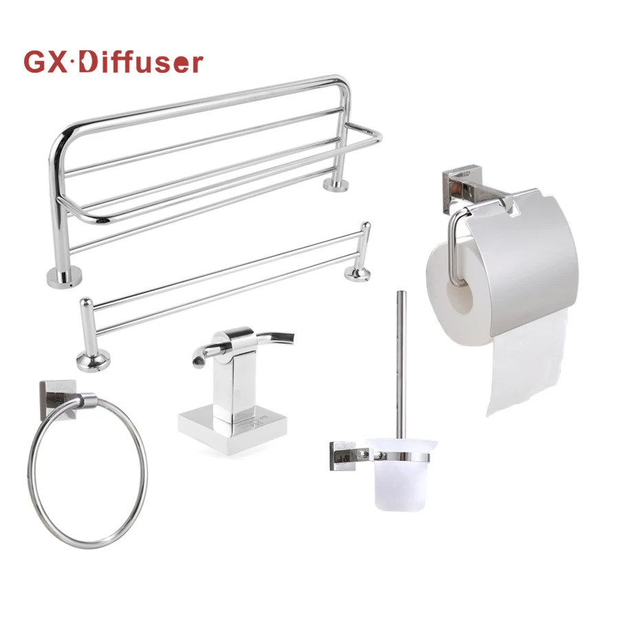 

Polished 304 Stainless Steel Bathroom accessories Bath Hardware Set 6pcs Cloth Hook GX Diffuser