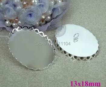 

13x18mm Blank Oval Hollow Lace Bezel tray Cameo Cabochon Bases Settings Caps Buttons Back Loop Findings Silver Plated Brass
