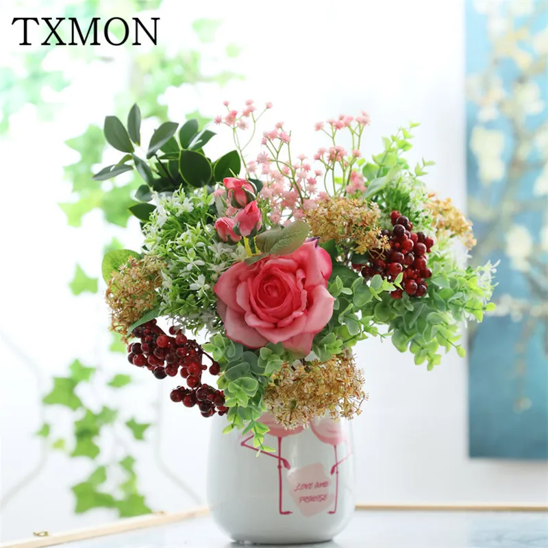 

Artificial flower bouquet wedding flower arrangement fake flowers fruit eucalyptus star bouquet Lafiza new Home Decorations