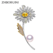 ZHBORUINI, новинка, хорошее ювелирное изделие, брошь с натуральным пресноводным жемчугом с микро-цирконами, два цвета, брошь в виде цветка, булавки, жемчужные ювелирные изделия для женщин