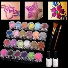 24 цвета 3D полуперманентный Сияющий набор татуировки блестки трафареты для блестящих татуировок кисти блестящая Татуировка порошок
