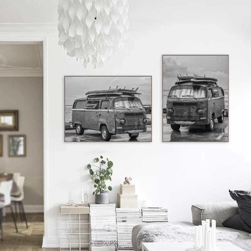 Surfing and old vans wall art prints living room decor