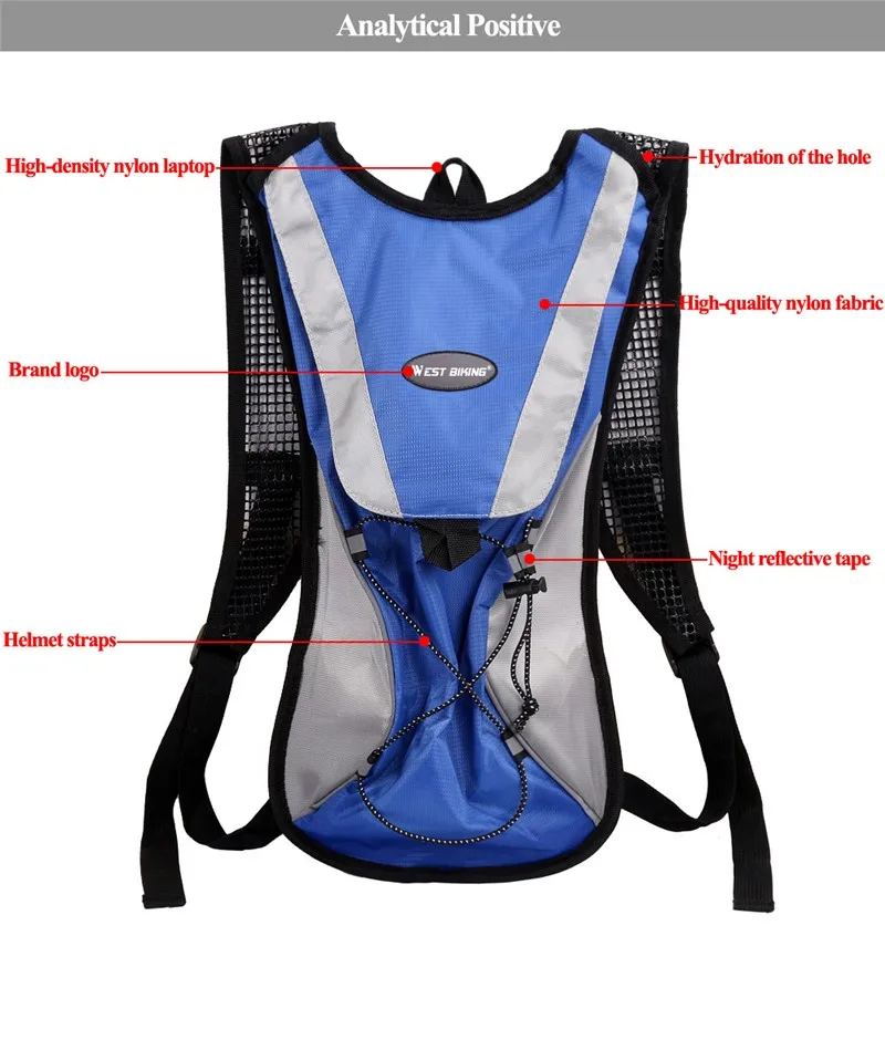 WEST BIKING 2.5 L Portable Water Bag Cycling Backpack Wide Mouth Hydration Water Bladder Bag Bike Sports Cycling Bicycle Bag