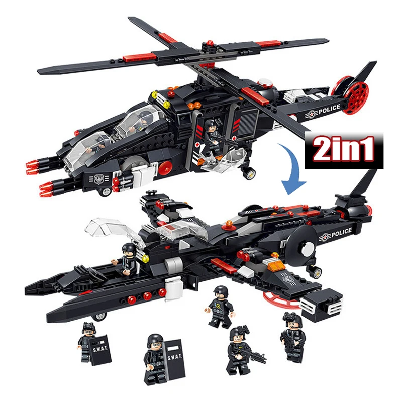 

577pcs/set 2in1 Helicopter Building Blocks Special Police Series Children Educational Toy Assembled Toy Birthday Gift