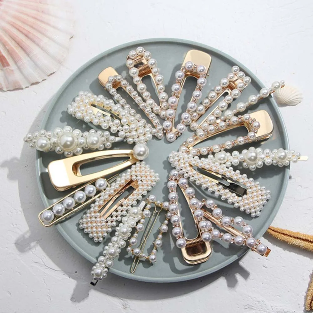

Flatfoosie 2019 New Fashion Women Pearl Hair Clip Snap Hair Barrette Stick Hairpin Hair Styling Accessories For Women Girls