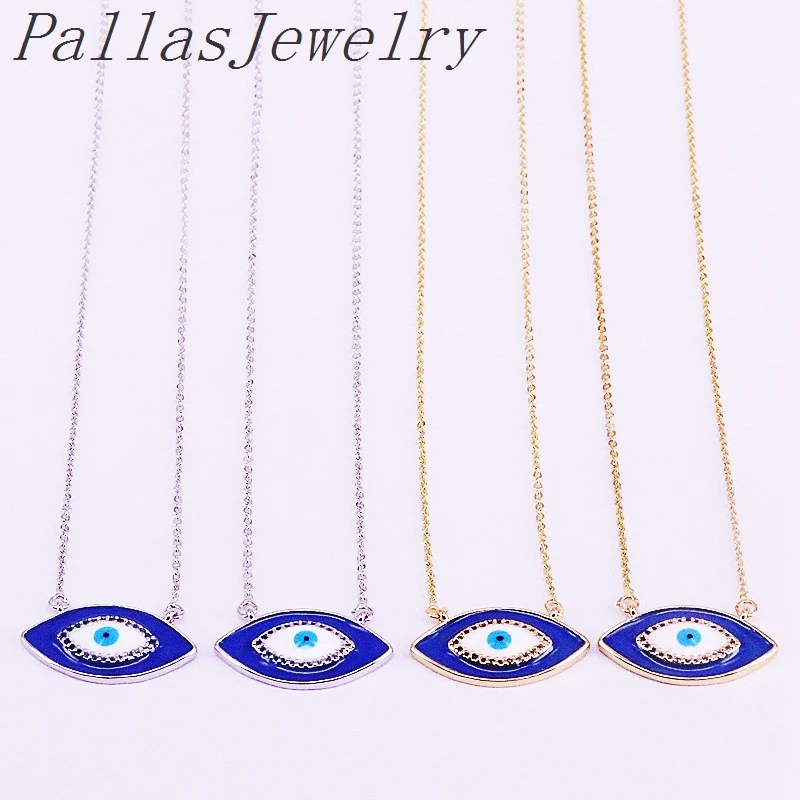 

10Pcs Charm Micro Pave CZ and Enamel New Style Eye Pendant Necklace Fashion Jewelry