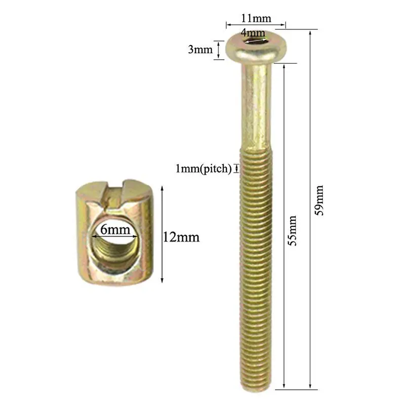 Болты с шестигранной головкой, болты, мебельный болт с резьбой M 6x55 мм, цилиндрические гайки, крестовые дюбель, шлицевая мебельная гайка для кроватей