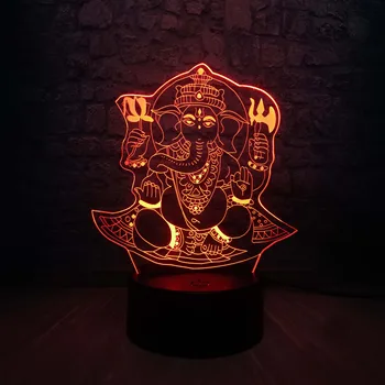 

New Buddha 3D LED USB Night Light Visual 7 colors illusion RGB Table Desk Lamp Birthday Holiday Gift India Lord Elephant Props