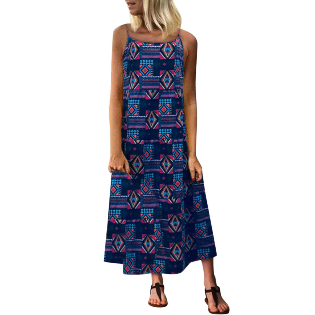 

2019 MAXIORILL New Bohemian Fashion Women Loose Strappy Print Retro Long Maxi Party Dresses платье Wholesale T3