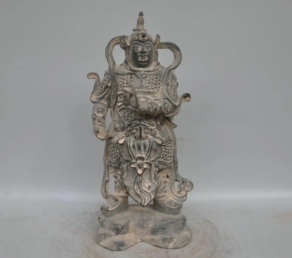 

SS 12" China Immortal Door-god Protect God Taoism Buddha Bronze Copper Statue