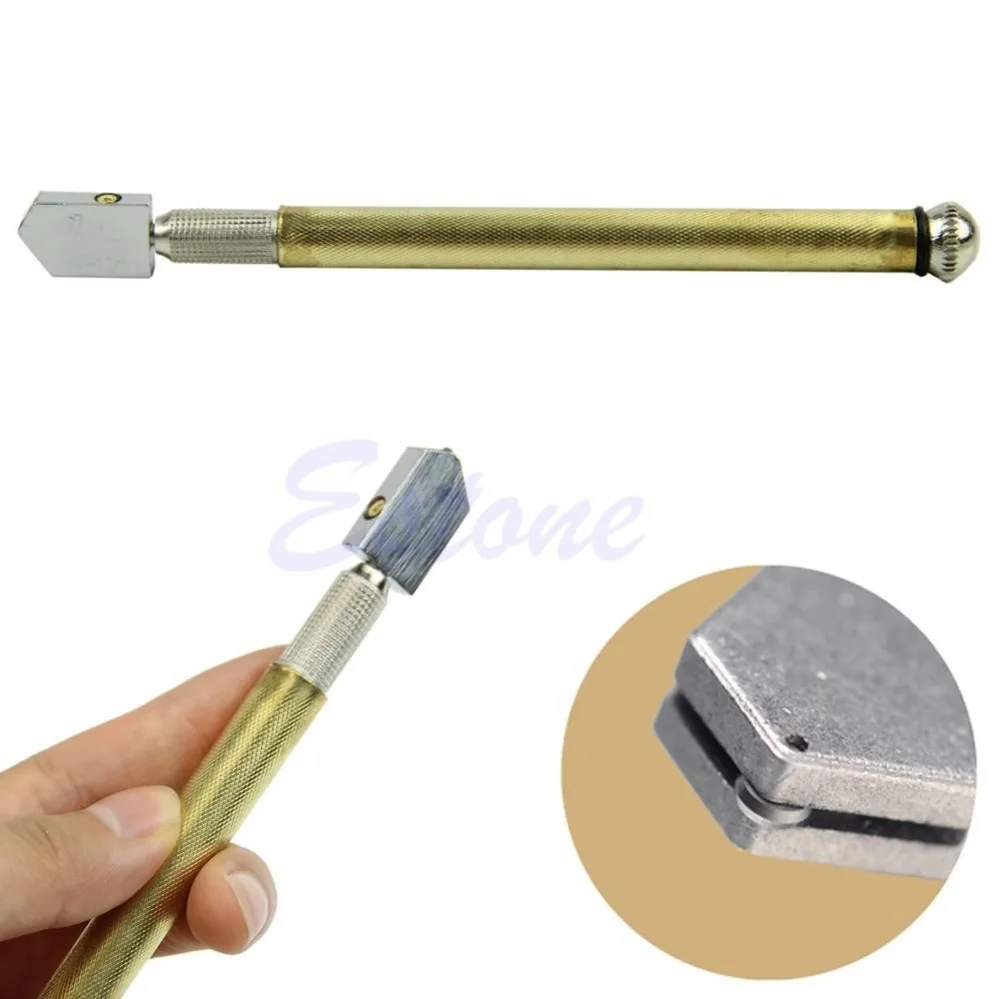 Diamond Tipped Glass Cutter Metal Handle Steel Blade Oil Feed Cutting