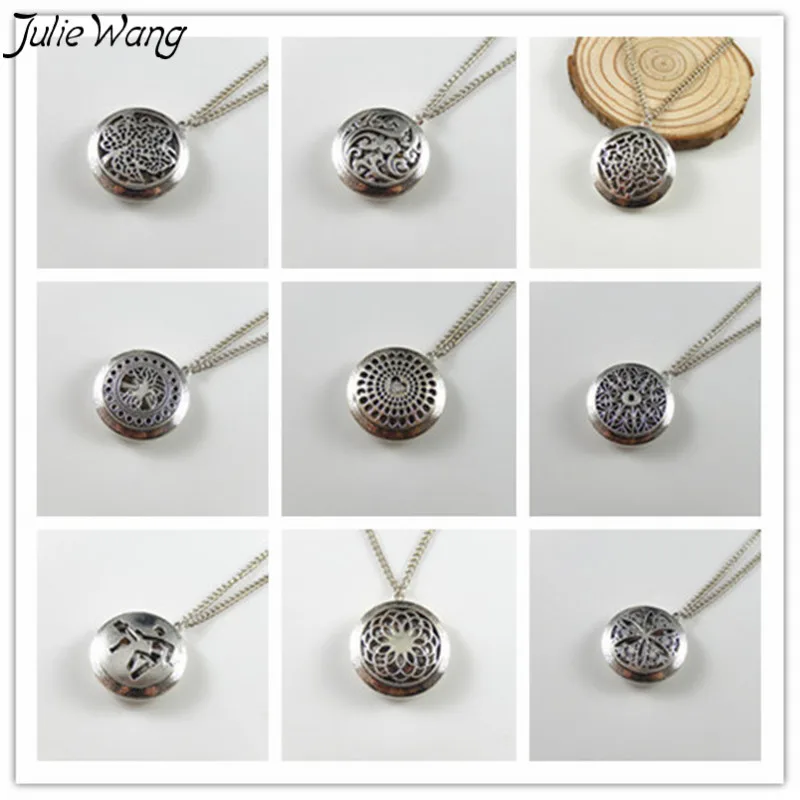 

Julie Wang 9PCS Wholesale Silver Tone Color Copper Made Locket Pendant Necklace Essential Oil Diffuser Vintage Jewelry