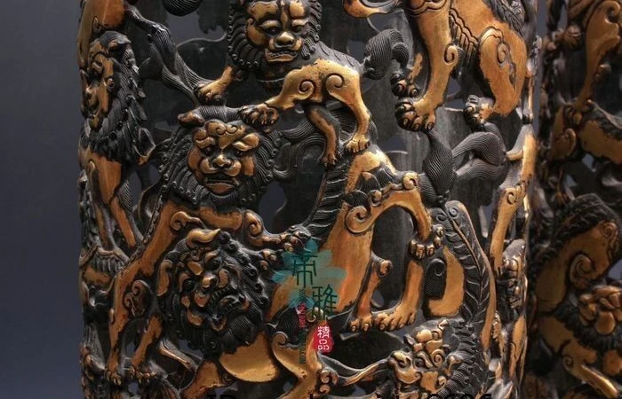 Китай Королевский дворец медь 24 К золото позолоченный Foo Собака Лев ладан горелки кадило пара