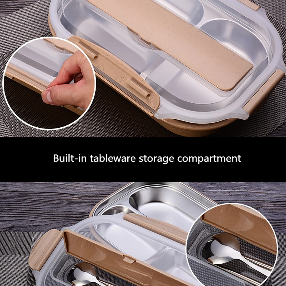 ONEUP stainless steel Lunch box Eco-friendly Wheat Straw Food container with cutlery Bento Box With Compartments Microwavable 13