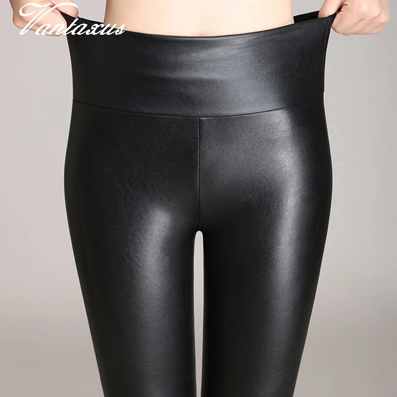 

lady spring autumn slim fitted pants for girl slim faux leather leggings women skinny PU legging high waist pencil pant