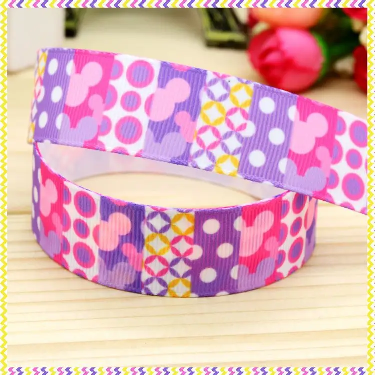 

7/8'' Free shipping minnie printed grosgrain ribbon headwear hair bow diy party decoration wholesale OEM 22mm B1085