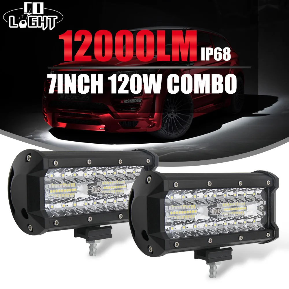 CO LIGHT 7" 120W Car Led Light Bar Combo Led Bar Auto Driving Work