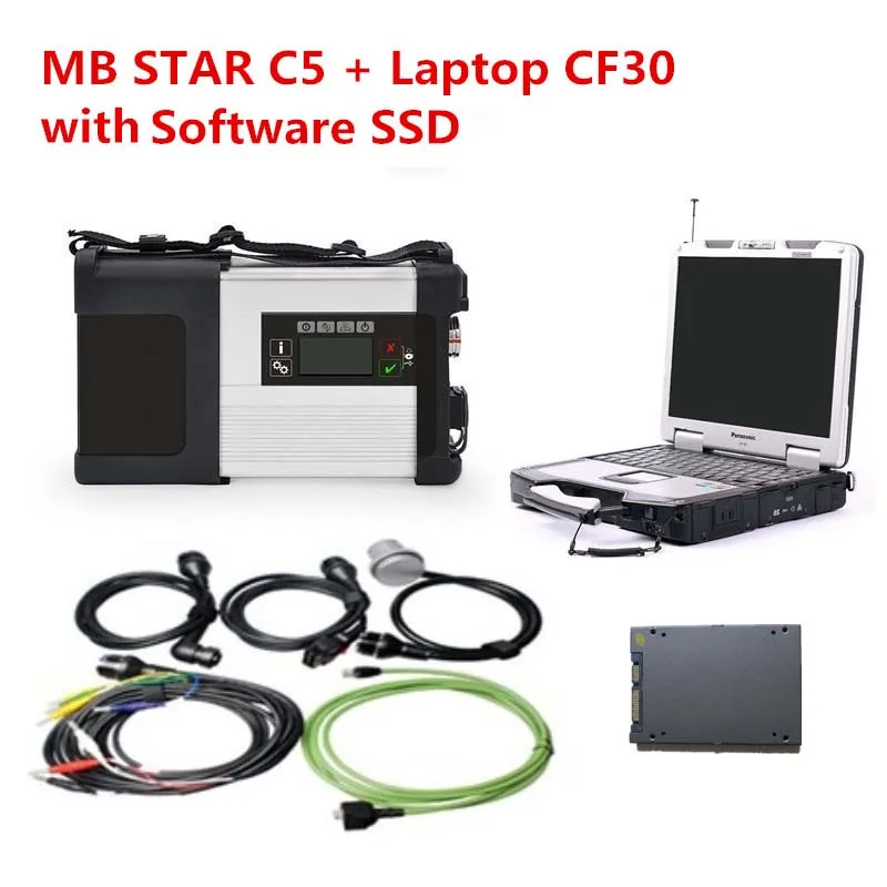 Высокое качество obd2 разъем mb star c5 sd + ноутбук CF-30 201812 программное обеспечение SSD