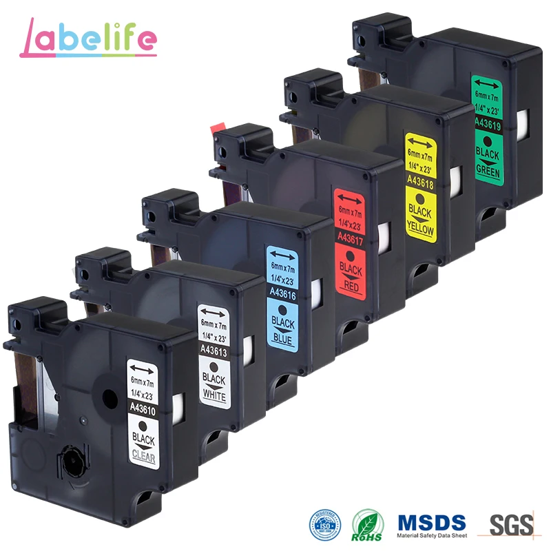 

Labelife 6 Pack 6mm Combo Set 43610 43613 43616 43617 43618 43619 Compatible DYMO D1 Label Tapes for LabelManager 160 280
