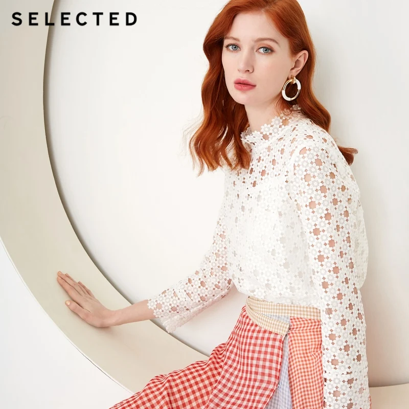 SELECTED new women's hollow-out pattern commuter long sleeve stand collar knit top S|419151509 | Женская одежда