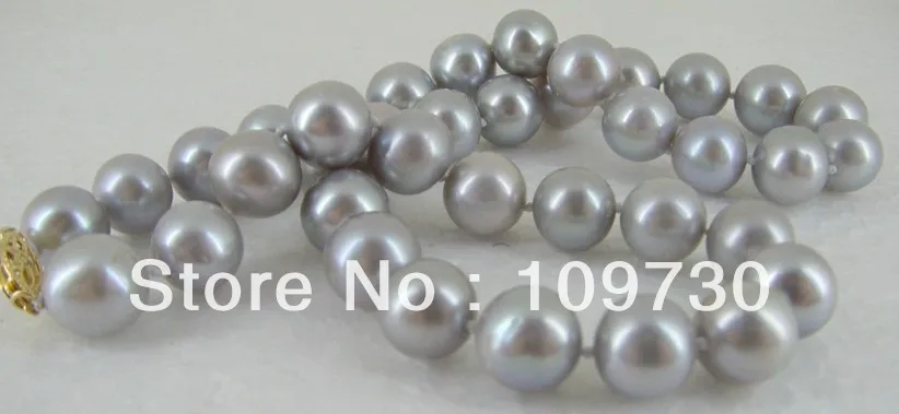 

Jewelry 001031 AAA 10-11MM PERFECT ROUND SOUTH SEA GENUINE SILVER GRAY PEARL NECKLACE 18"14KGP