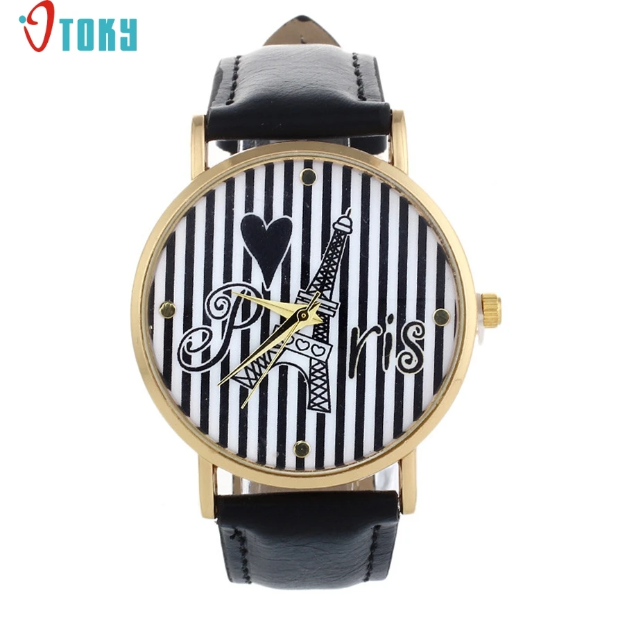 

Watch OTOKY Willby Cute Striped Paris Eiffel Tower Watch Women Girl PU Leather Quartz Analog Wrist Watches 161213 Drop Shipping