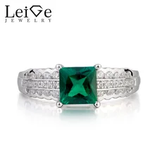 Leige Jewelry Anniversary Ring Emerald Ring May Birthstone Ring Princess Cut Green Gemstone 925 Sterling Silver Gifts for Women