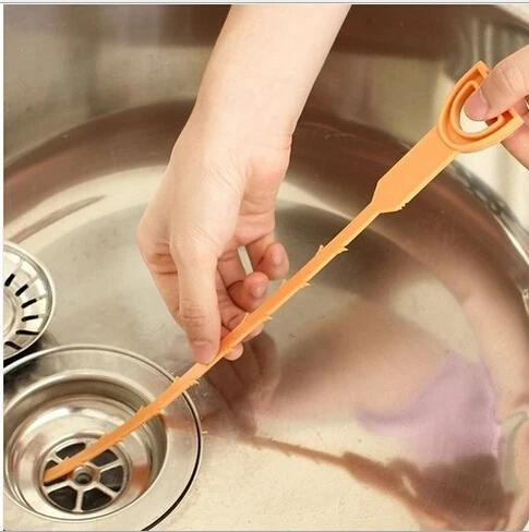 

1pc/lot Useful Kitchen Tool Orange Plastic Drain Clogs Cleaner Sink Plumbing Cleaning Small Clean Hook GI870498