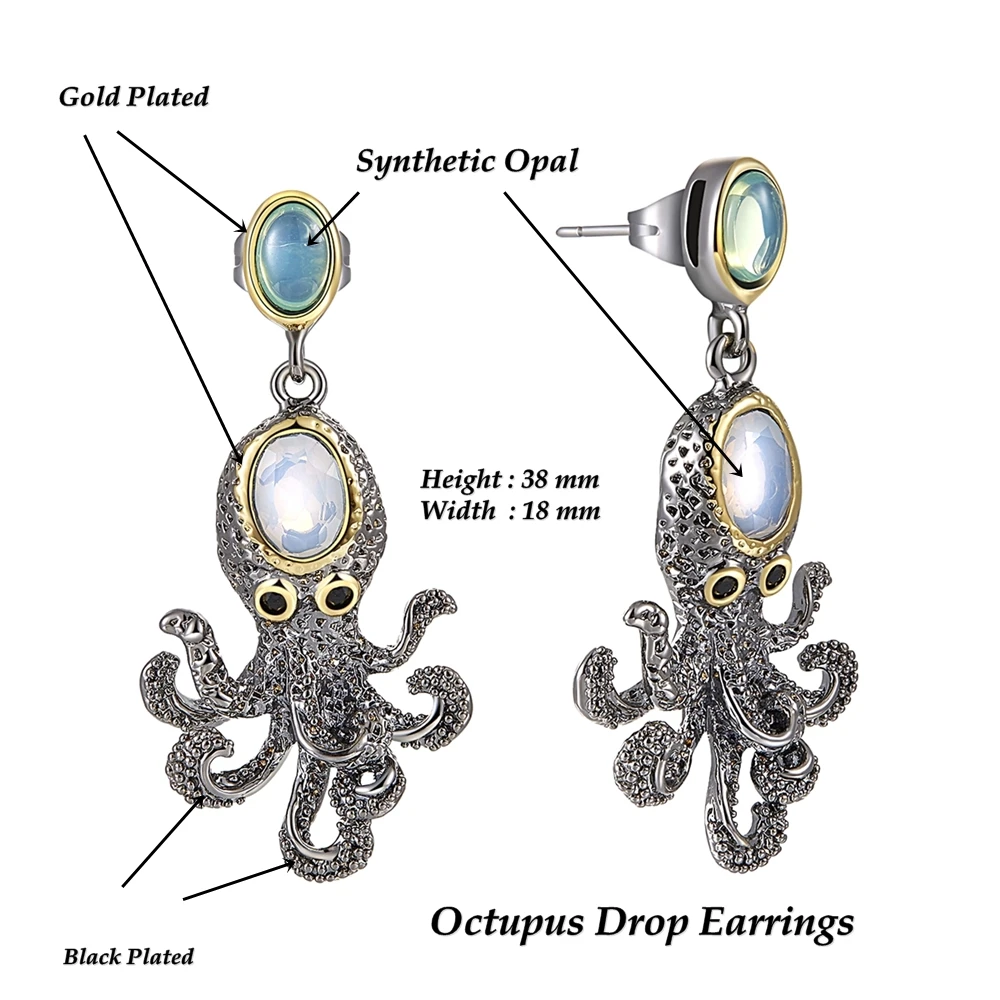 WE3875 Dimension octopus earrings vintage antique gothic jewelry women cz zircon (1)