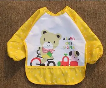 Модный водонепроницаемый Детский фартук с длинными рукавами и милыми мультяшными животными для самостоятельного кормления, 90 шт./лот - Цвет: Цвет: желтый