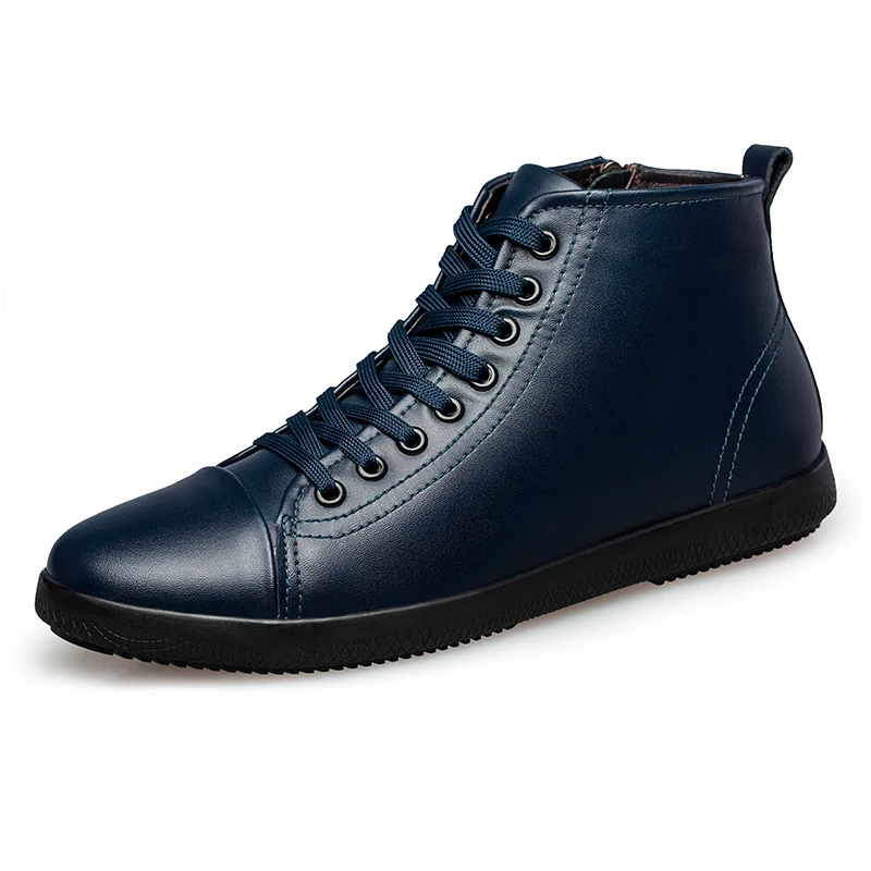 

Men Genuine Leather Ankle Boots For Business High Top Winter PU Leather Shoes Round Toe Solid Male Dress Shoes Free Ship