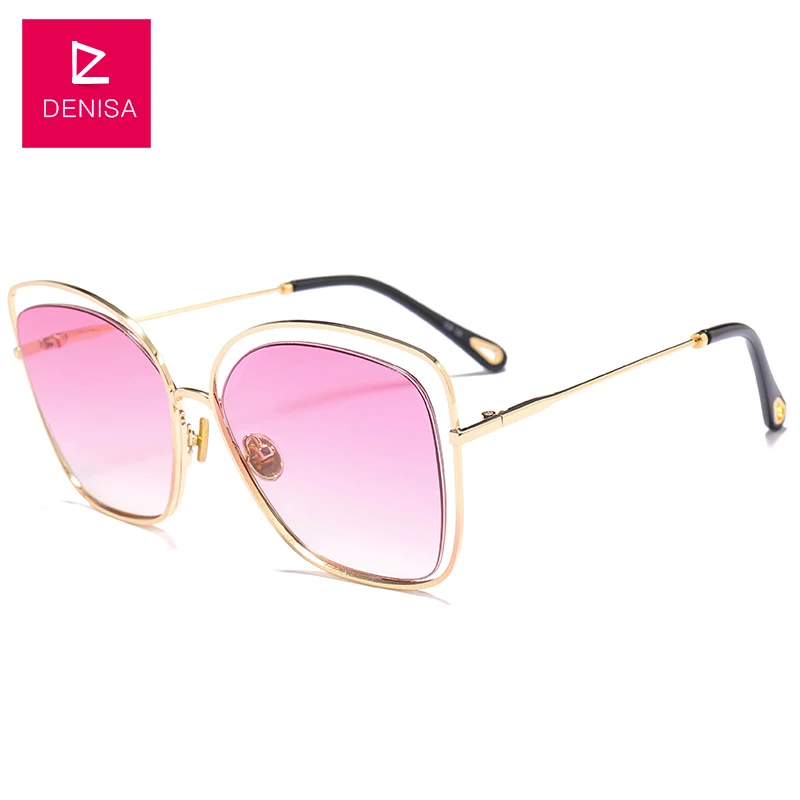 DENISA выдолбленные солнцезащитные очки кошачий глаз женские сексуальные модные градиентные солнцезащитные очки для девочек UV400 lunette de soleil femme G18402 - Цвет линз: Gold LightPink