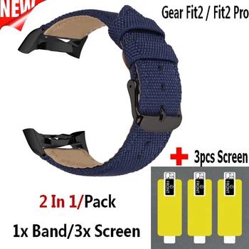 

2In1 Nylon Wrist Strap For Samsung Gear fit2 Fit 2 Pro Screen Protective film Replacement Watch Band for Gear fit2 Pro Watchband