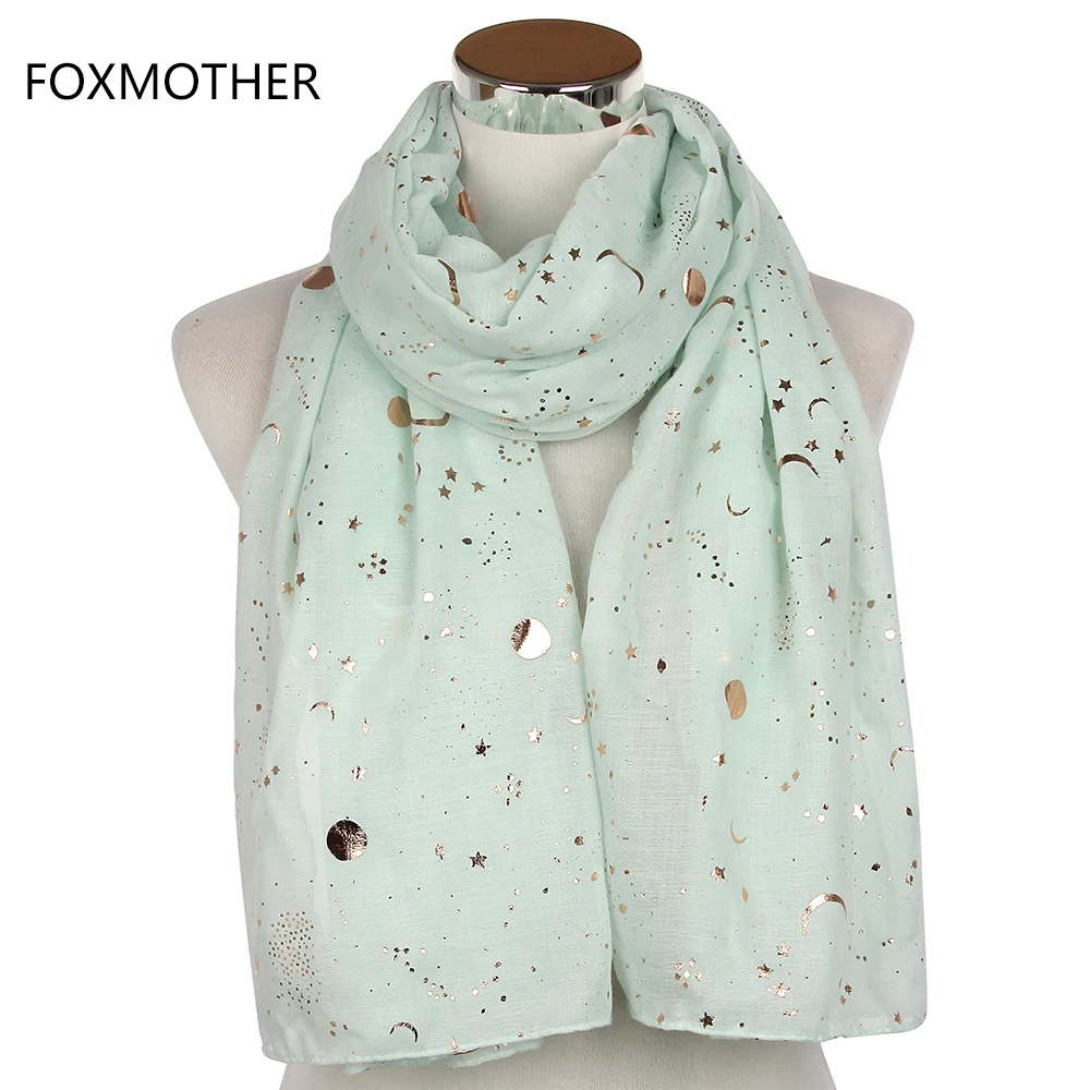 FOXMOTHER Бежевый Розовый Блестящий металлический фольгированный принт Звезда Луна солнце круг шарф кольцо платок для женщин шаль для женщин