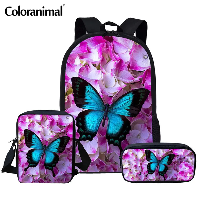 

Coloranimal Beautiful Butterfly School Bag Set for Teenager Girl Boy Kid School Backpack Large Book Bag Children Primary Satchel