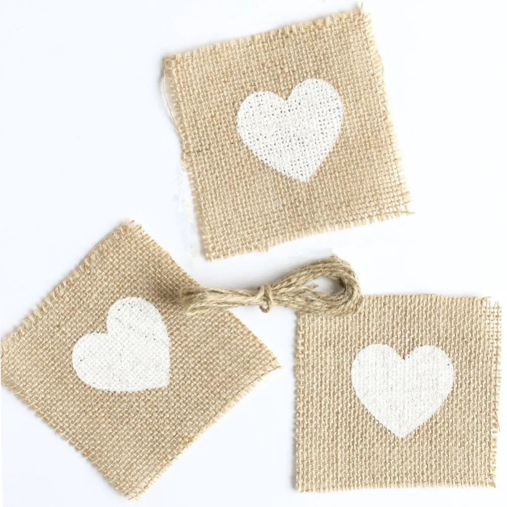 Buy Heart Patterned Burlap Coasters/Napkin Rings