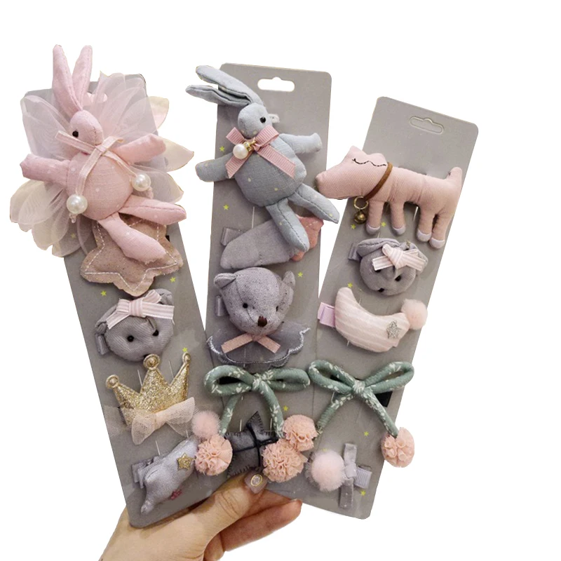 

5Pcs/Set Cartoon Baby Girl Hair Clips Hair Rope Kids Bows Crown Hairpins Elastic Hair Band Headwear Baby Hair Accessori