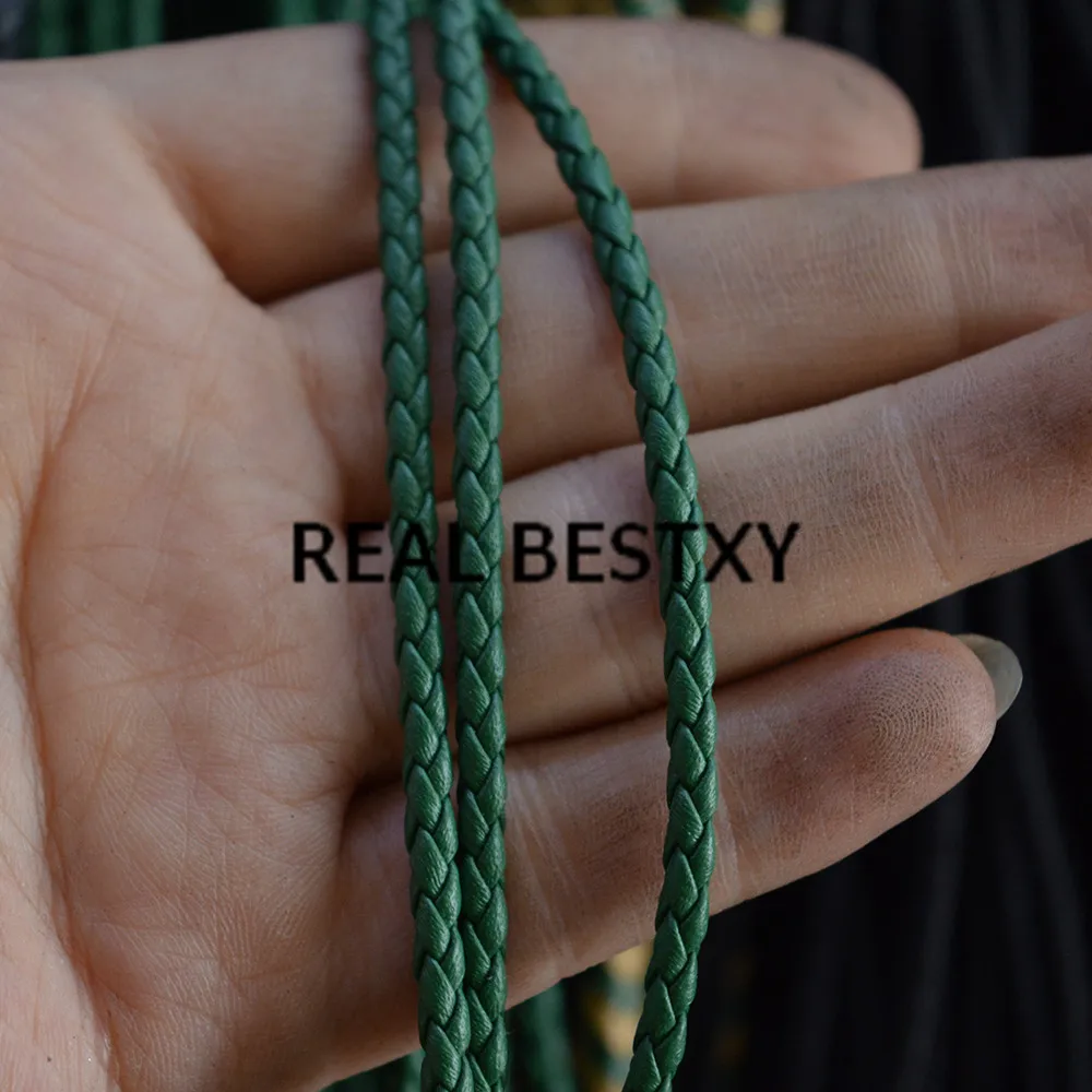 

REAL BESTXY 5m/lot 3mm green Round Braided Leather Cord Rope String Jewelry Findings DIY Fashion Craft green leather cords