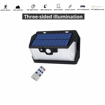 

55 leds Solar light remote control radar 3 side lighting usb port NEW led lamp Outdoor Garden Yard door lawn home street w