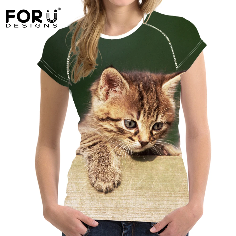 FORUDESIGNS/футболка с животными футболка котом женская летняя Короткая Повседневная