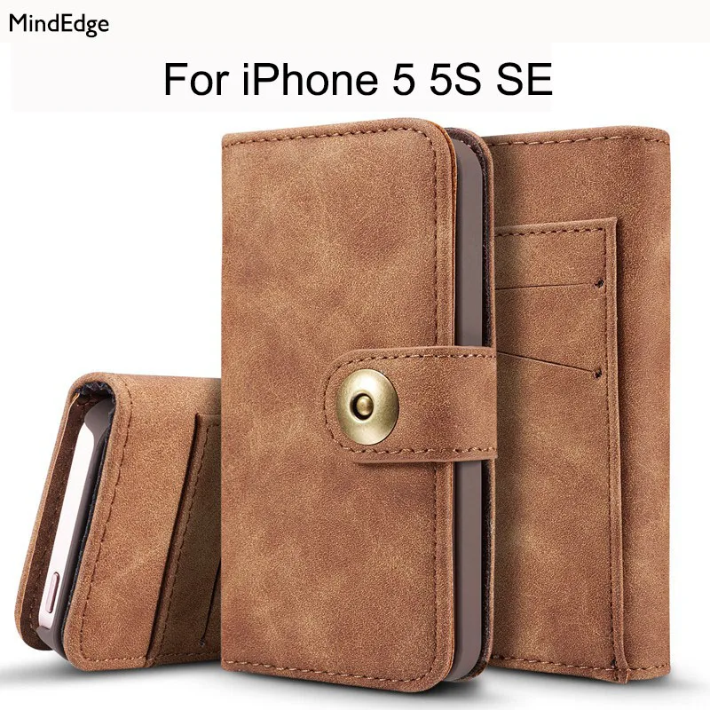 Detachable Magnetic Case Cover for iPhone 5 5S Wallet Flip Card Holder Fundas SE Hoesje Luxury 2 in 1 Women | Мобильные телефоны и