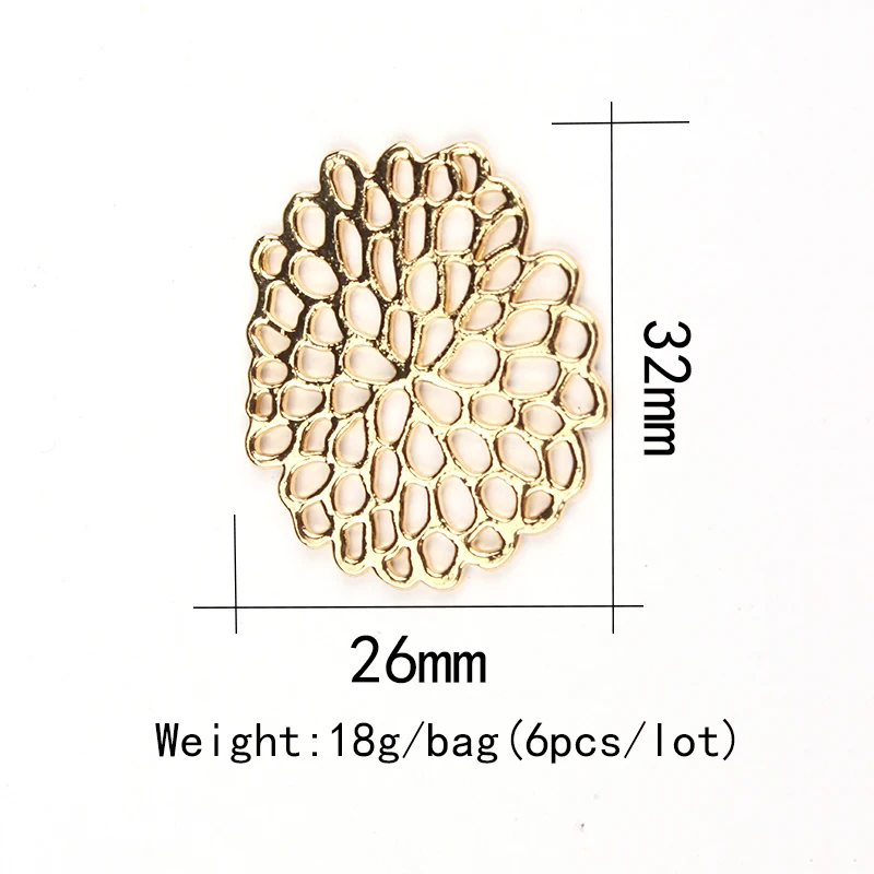 Новинка, 6 шт./лот, амулеты из цинкового сплава, золотые, металлические, неправильной формы, полые цветы, амулеты, соединитель для ожерелья, сережек, аксессуаров