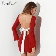 Forefair Сексуальная спинки привязаны ленты Бандажное платье Для женщин зима Тонкий Bodycon Платья для женщин 2017 черный с длинным рукавом трикотажное платье мини