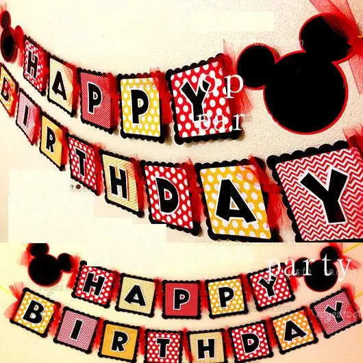 

Baby shower mickey mouse party bunting 1 banner/bag,15 flags per bunting,party favors happy birthday decoration AW-0701