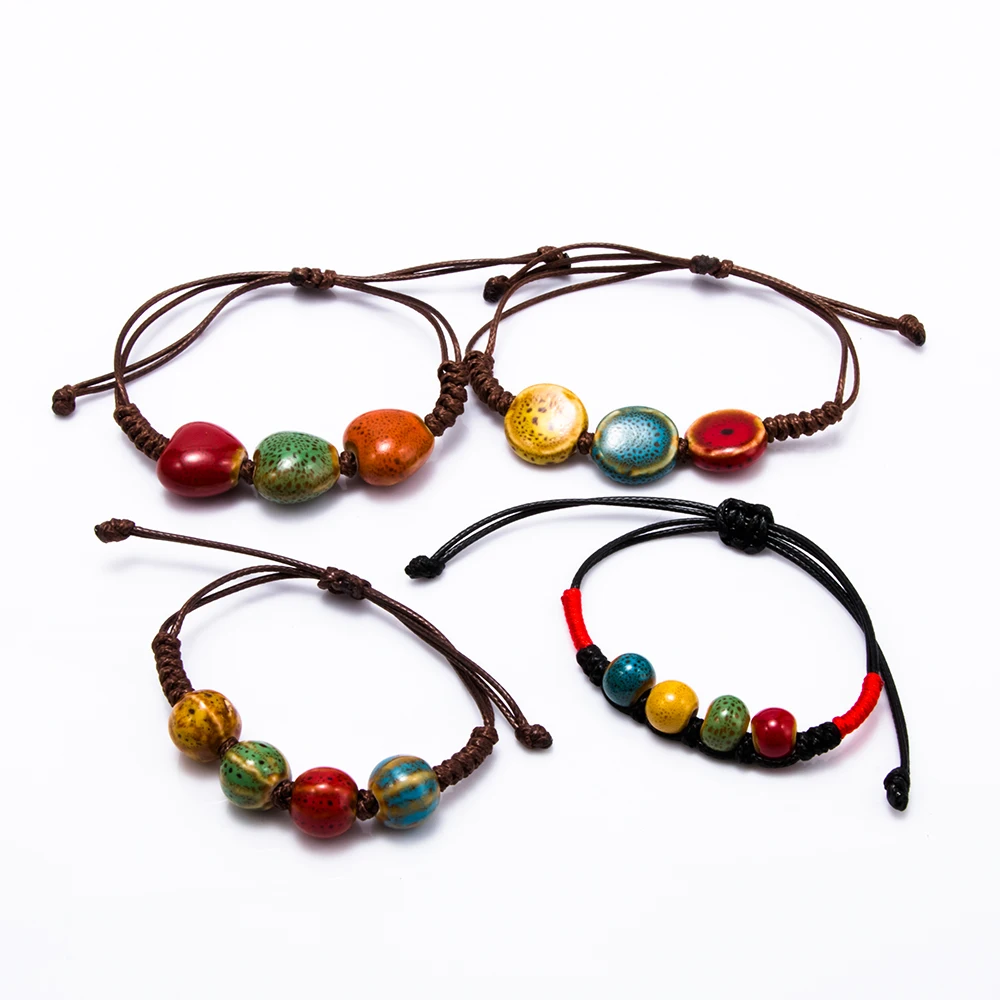

1 Pcs Unisex Colorful National Wind Glaze Ceramic Bracelets Women's Hand-woven Beaded Round Bracelet Jewelry