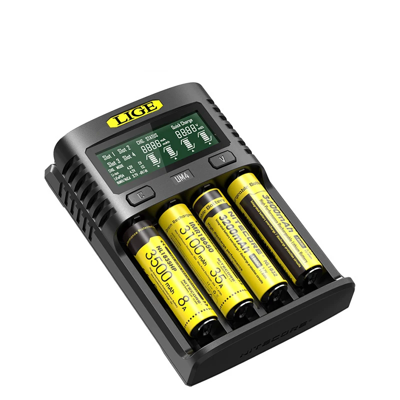 

LIGE Battery Charger Universal Smart Chargering for Rechargeable Batteries Li-ion 18650 26650 14500